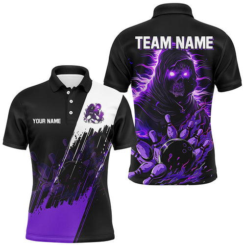 Black and Purple Skull reaper bowling jerseys Polo, 1/4 Zip Shirt for Men Custom Bowling Team shirts NQS8031