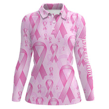 Load image into Gallery viewer, Pink ribbons Breast Cancer Awareness background Women golf polo shirts custom golf outfits for ladies NQS8032