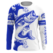 Load image into Gallery viewer, Personalized Largemouth bass fishing tattoo jerseys, Bass Long Sleeve Fishing tournament shirts | Blue NQS3733