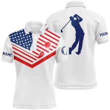 Load image into Gallery viewer, Mens golf polo shirt American flag 4th July patriot custom name white golf shirt NQS3732