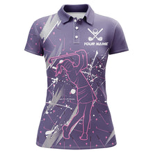 Load image into Gallery viewer, Women golf polo shirt custom purple camo cool golf shirts for women, golf gifts for ladies NQS8223