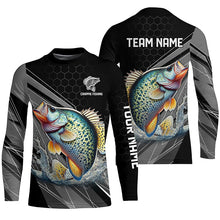 Load image into Gallery viewer, Personalized Black camo Crappie Fishing Jerseys, Crappie Long Sleeve Fishing Tournament Shirts NQS8448