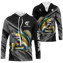 Load image into Gallery viewer, Personalized Black camo Walleye Fishing Jerseys, Walleye Long Sleeve Fishing Tournament Shirts NQS8449