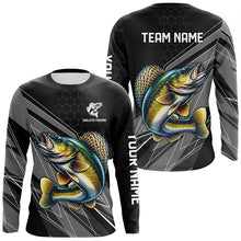 Load image into Gallery viewer, Personalized Black camo Walleye Fishing Jerseys, Walleye Long Sleeve Fishing Tournament Shirts NQS8449