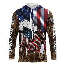 Load image into Gallery viewer, American flag patriot Walleye camo fishing, custom mens long sleeve sun protection fishing apparel NQS4109