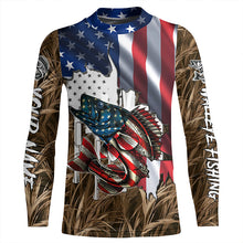 Load image into Gallery viewer, American flag patriot Walleye camo fishing, custom mens long sleeve sun protection fishing apparel NQS4109