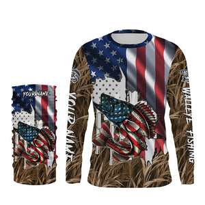 American flag patriot Walleye camo fishing, custom mens long sleeve sun protection fishing apparel NQS4109