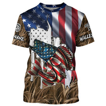 Load image into Gallery viewer, American flag patriot Walleye camo fishing, custom mens long sleeve sun protection fishing apparel NQS4109