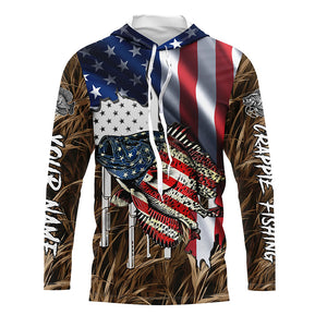 American flag patriot Crappie camo fishing, custom mens long sleeve sun protection fishing apparel NQS4110