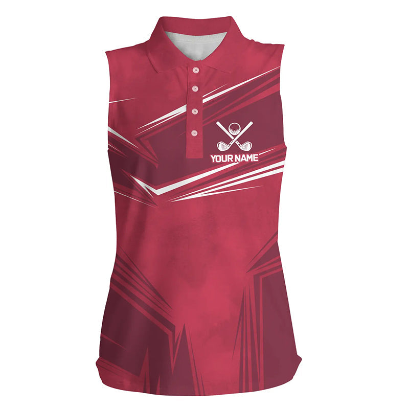 Women sleeveless polo shirt custom golf wear for ladies, personalized gifts for golfer | Red NQS8908