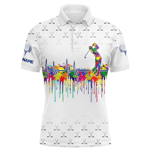 Watercolor golf heartbeat Men golf polo shirt custom white golf clubs camo golf shirts for men NQS8913