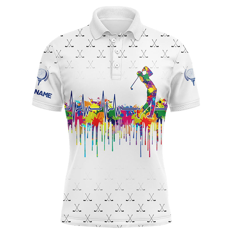 Watercolor golf heartbeat Men golf polo shirt custom white golf clubs camo golf shirts for men NQS8913