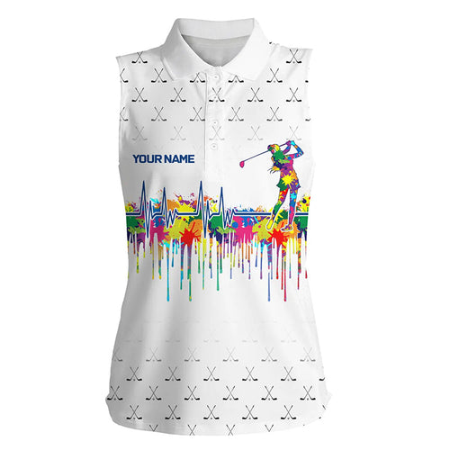 Watercolor golf heartbeat Women sleeveless polo shirt custom white golf camo golf shirt for ladies NQS8913