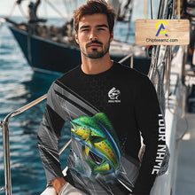 Load image into Gallery viewer, Personalized Black camo Mahi mahi Fishing Jersey, Dorado Long Sleeve Fishing Tournament Shirts NQS11034