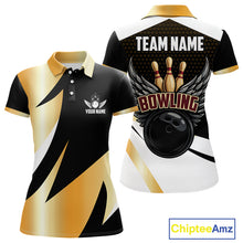 Load image into Gallery viewer, Black and Gold Bowling ball wings Bowling Polo, 1/4 Zip Shirts for Women Custom Bowling Team jersey NQS11043