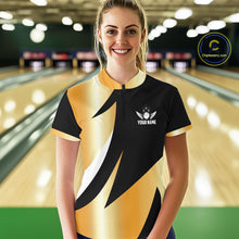 Load image into Gallery viewer, Black and Gold Bowling ball wings Bowling Polo, 1/4 Zip Shirts for Women Custom Bowling Team jersey NQS11043