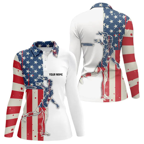 Vintage American Flag Womens Disc golf polo shirts custom patriotic disc golf jerseys NQS9154
