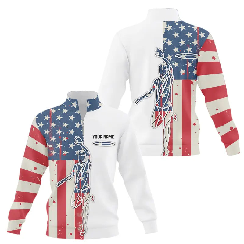 Vintage American Flag Disc Golf Quarter zip sweatshirt custom patriotic disc golf sweater NQS9154