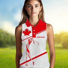 Load image into Gallery viewer, Personalized Canadian flag patriotic golf white Womens sleeveless polo shirt custom ladies golf tops NQS9356