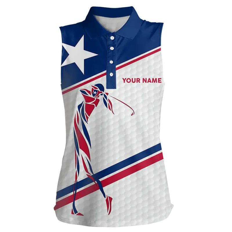 Personalized Texas flag patriotic golf white Womens sleeveless polo shirt custom ladies golf tops NQS9357