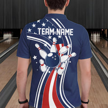 Load image into Gallery viewer, Retro bowling Polo, 1/4 Zip shirts for Men Custom American flag patriotic team bowling jerseys | Navy NQS11430