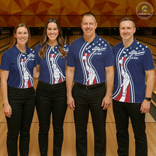 Load image into Gallery viewer, Retro bowling Polo, 1/4 Zip shirt for Women Custom American flag patriotic team bowling jersey | Navy NQS11430