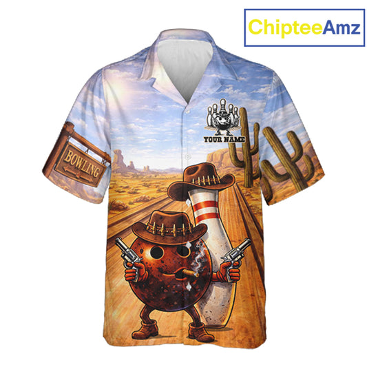 Funny desert Bowling Cowboy gun Bowling Hawaiian jerseys Custom button up bowling team shirts NQS11434
