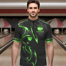 Load image into Gallery viewer, Black and Green crown Bowling ball Polo, Quarter Zip Shirts for Men Custom Bowling Team jerseys NQS9502