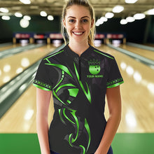 Load image into Gallery viewer, Black and Green crown Bowling ball Polo, Quarter Zip Shirts for Women Custom Bowling Team jerseys NQS9502