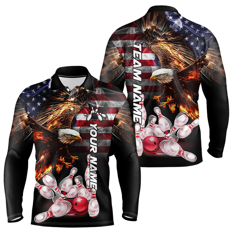 Smoke American Flag Eagle Flame Bowling Shirts for Men Custom patriotic Team Bowling jerseys NQS9504