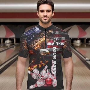 Smoke American Flag Eagle Flame Bowling Shirts for Men Custom patriotic Team Bowling jerseys NQS9504