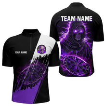Load image into Gallery viewer, Black and Purple Skull reaper Dart jerseys Polo, 1/4 Zip Shirt for Men Custom Darts Team shirts NQS9509