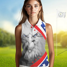 Load image into Gallery viewer, Red, White and Blue US Flag Eagle Sleeveless Golf Shirt For Women Custom Patriotic ladies golf shirts NQS11631