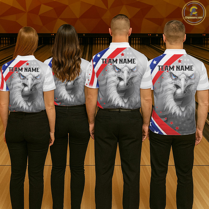 Red, White and Blue US Flag Eagle Bowling Shirts For Men Custom Patriotic Team Bowling Jersey NQS11632