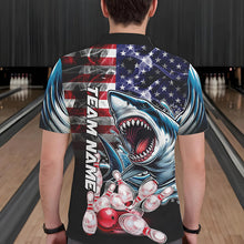 Load image into Gallery viewer, Smoke American Flag Shark Bowling Polo, 1/4 Zip Shirts for Men Custom patriotic Team Bowling jerseys NQS9671
