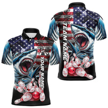 Load image into Gallery viewer, Smoke American Flag Shark Bowling Polo, 1/4 Zip Shirts for Men Custom patriotic Team Bowling jerseys NQS9671