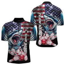 Load image into Gallery viewer, Smoke American Flag Shark Bowling Polo, 1/4 Zip Shirts for Men Custom patriotic Team Bowling jerseys NQS9671