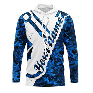 Fishing Blue camo fish hook Customize Name UV protection long sleeves fishing shirts for men, women NQS1808