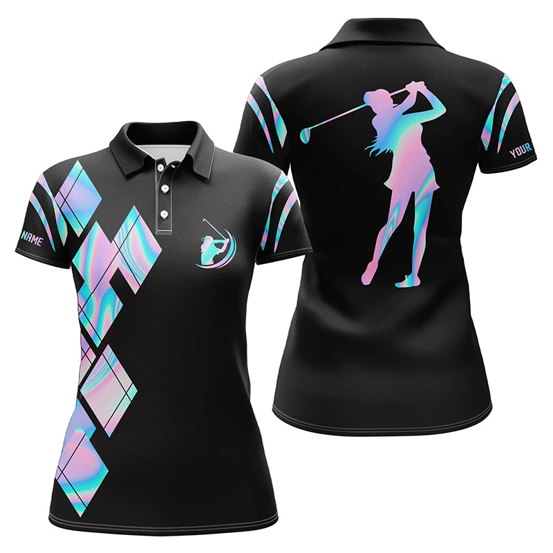 Black hologram Women golf polo shirts custom ladies golf shirt for women NQS5709