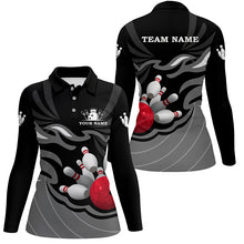 Load image into Gallery viewer, Women polo, quarter zip bowling shirts Custom bowling ball and pins team league jerseys | Black NQS7809