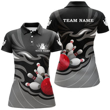 Load image into Gallery viewer, Women polo, quarter zip bowling shirts Custom bowling ball and pins team league jerseys | Black NQS7809