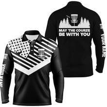 Load image into Gallery viewer, Black white American flag Men polo shirts custom May the course be with you disc golf shirts for men NQS5928