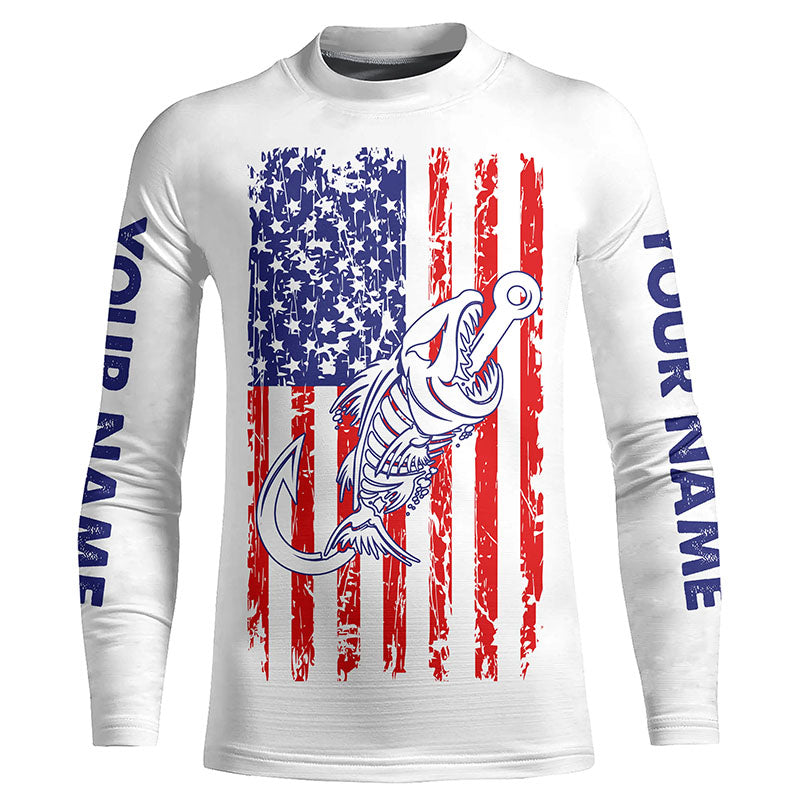 American flag fishing Fish hook skull Custom mens patriotic long sleeve sun protection fishing shirts NQS5934