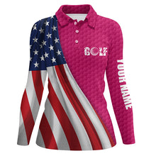 Load image into Gallery viewer, American flag pink golf ball skin Womens golf polo shirts custom name patriotic golf tops for women NQS6123