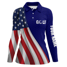 Load image into Gallery viewer, American flag blue golf ball skin Womens golf polo shirts custom name patriotic golf tops for women NQS6125