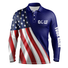 Load image into Gallery viewer, American flag blue navy golf ball skin Mens golf polo shirts custom name patriotic golf tops for mens NQS6125