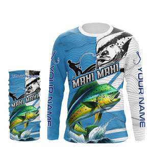 Mahi mahi Fishing Blue Camo UV protection custom long sleeve fishing apparel, Dorado fishing jerseys NQS8235