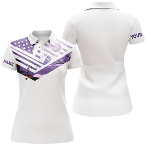 Womens golf polo shirt purple American flag custom Halloween white golf shirt NQS6364