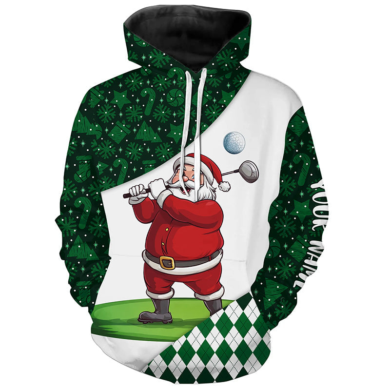 Green Christmas argyle pattern Funny Santa Golfer Golf Hoodies custom Christmas golf hoodie tops NQS8688