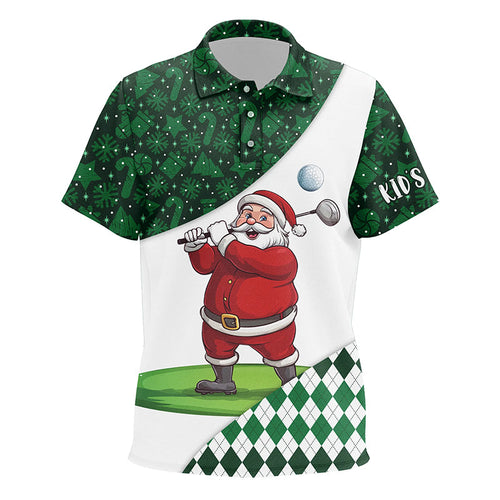 Green Christmas argyle pattern Funny Santa Golfer custom Kid golf polo shirts, Christmas golf clothes NQS8688